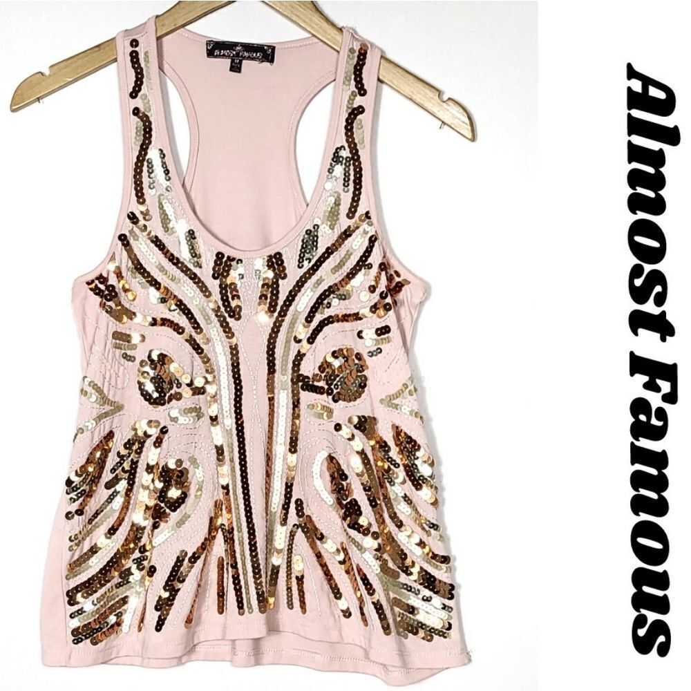 Almost Famous Pink Sequin Tank Top